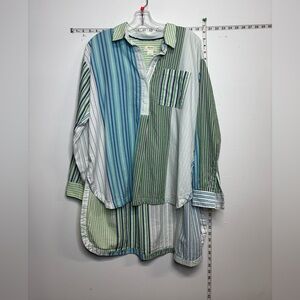 Anthropologie Blue and Green Striped Maeve  Shirt